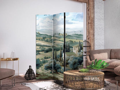 Room Divider - Landscape with Green Fields and Trees - Tuscan Sunny View