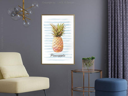 Botanical Wall Art - Pineapple on Striped Background-artwork for wall with acrylic glass protection