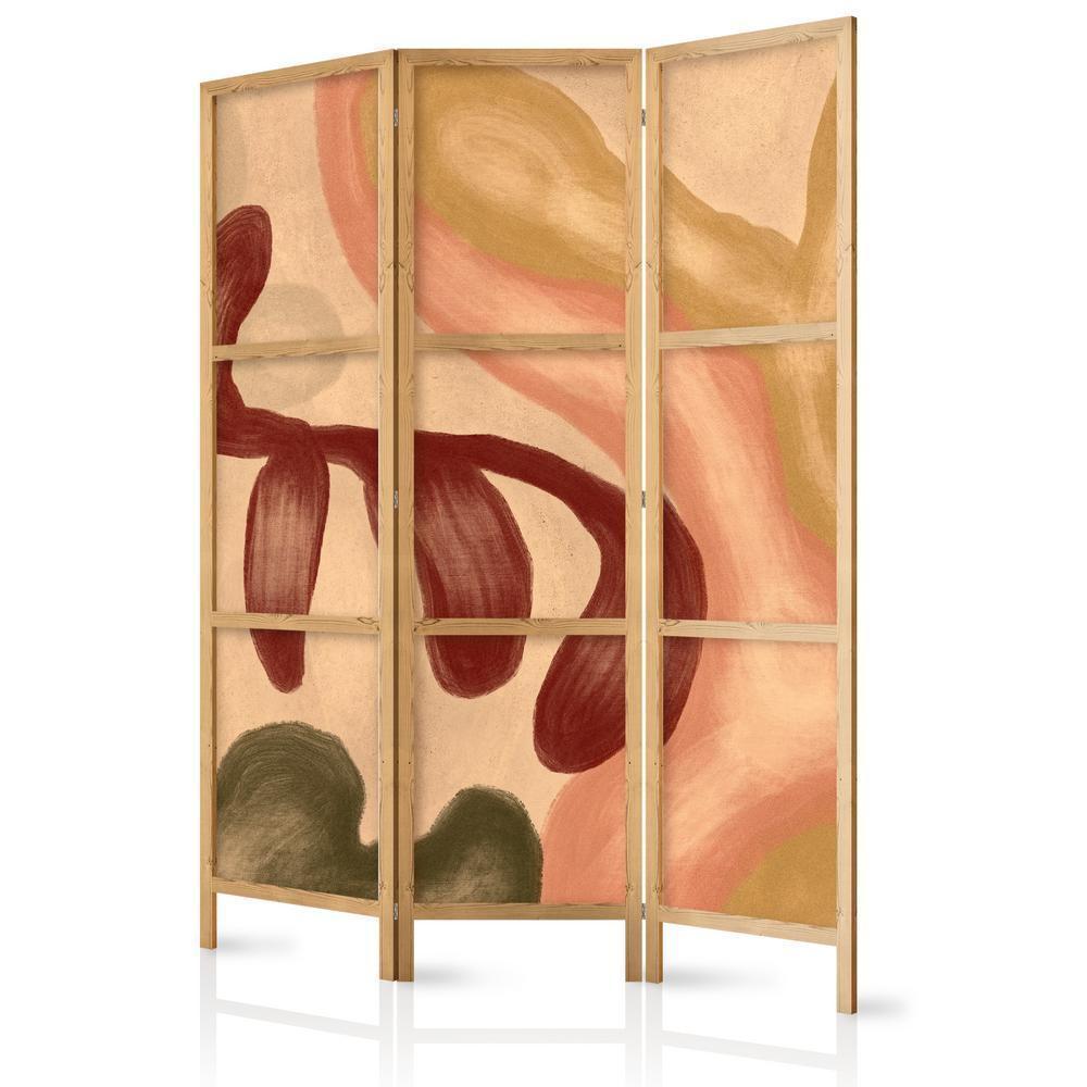 Japanese Room Divider - Worn Figures - Shapes in Lime Wash Technique in Warm Colors