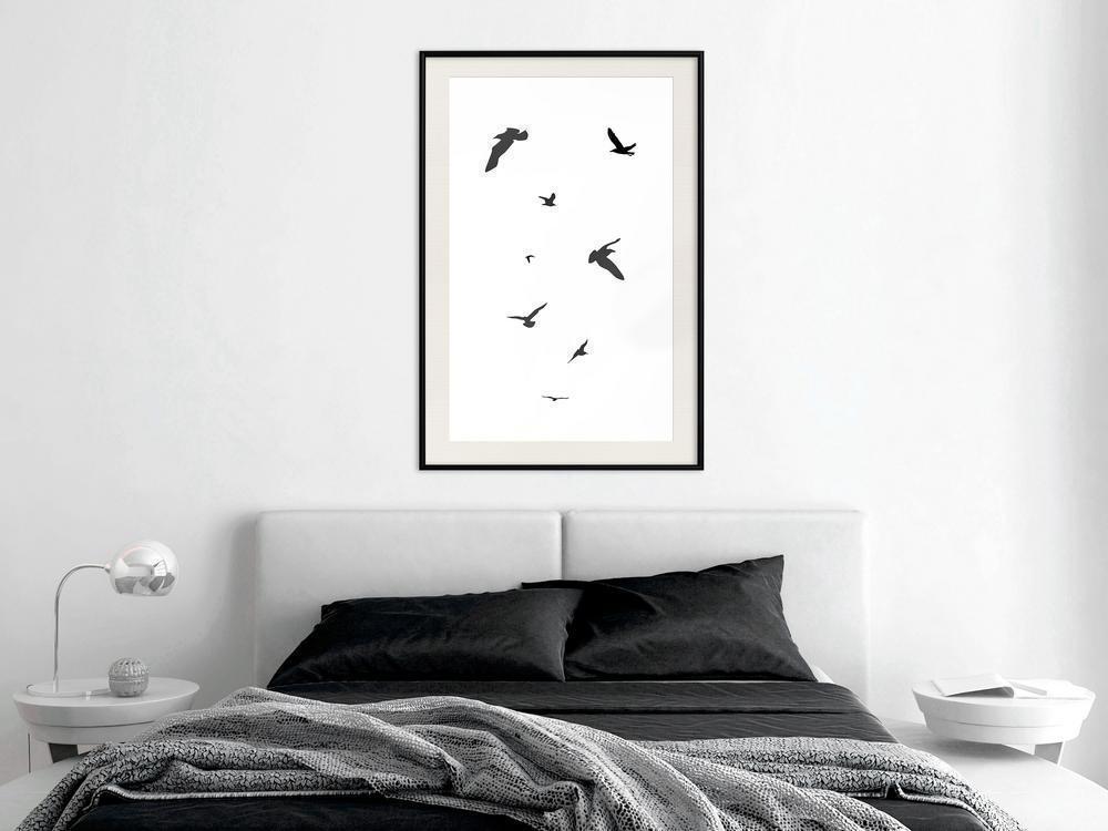 Black and White Framed Poster - Birds-artwork for wall with acrylic glass protection