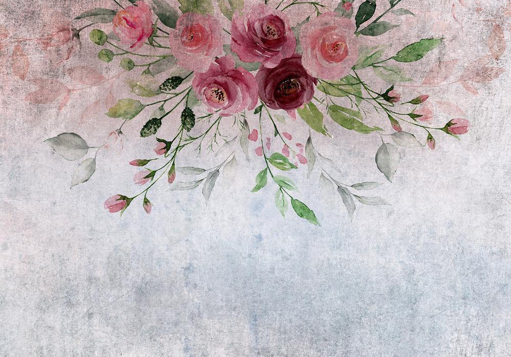 Wall Mural - Summer bloom - plant motif with flowers and leaves in pink tones-Wall Murals-ArtfulPrivacy