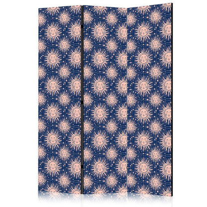 Room Divider - Sunny Patterns - Repeating Sun Motif on a Navy Background