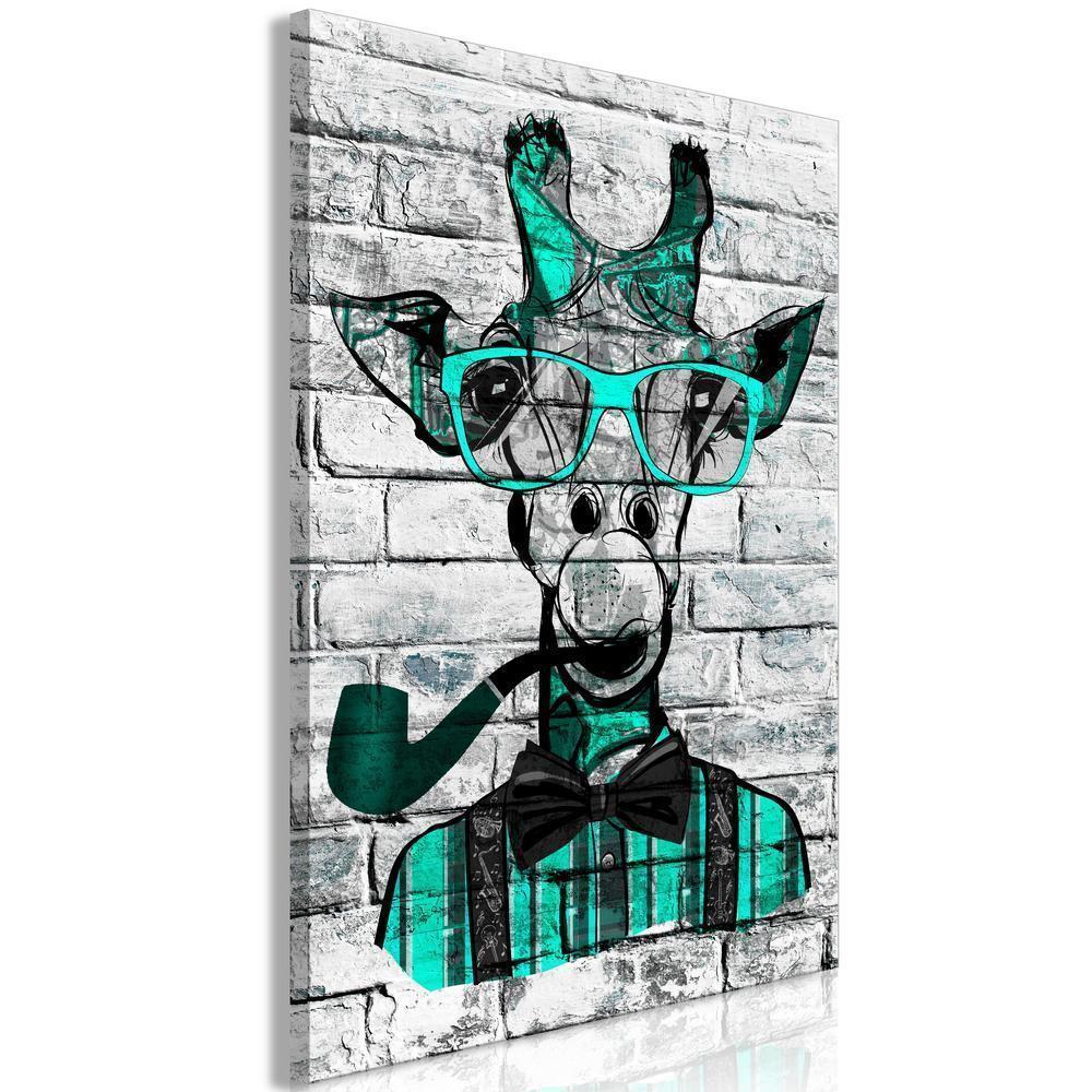 Canvas Print - Giraffe with Pipe (1 Part) Vertical Green-ArtfulPrivacy-Wall Art Collection