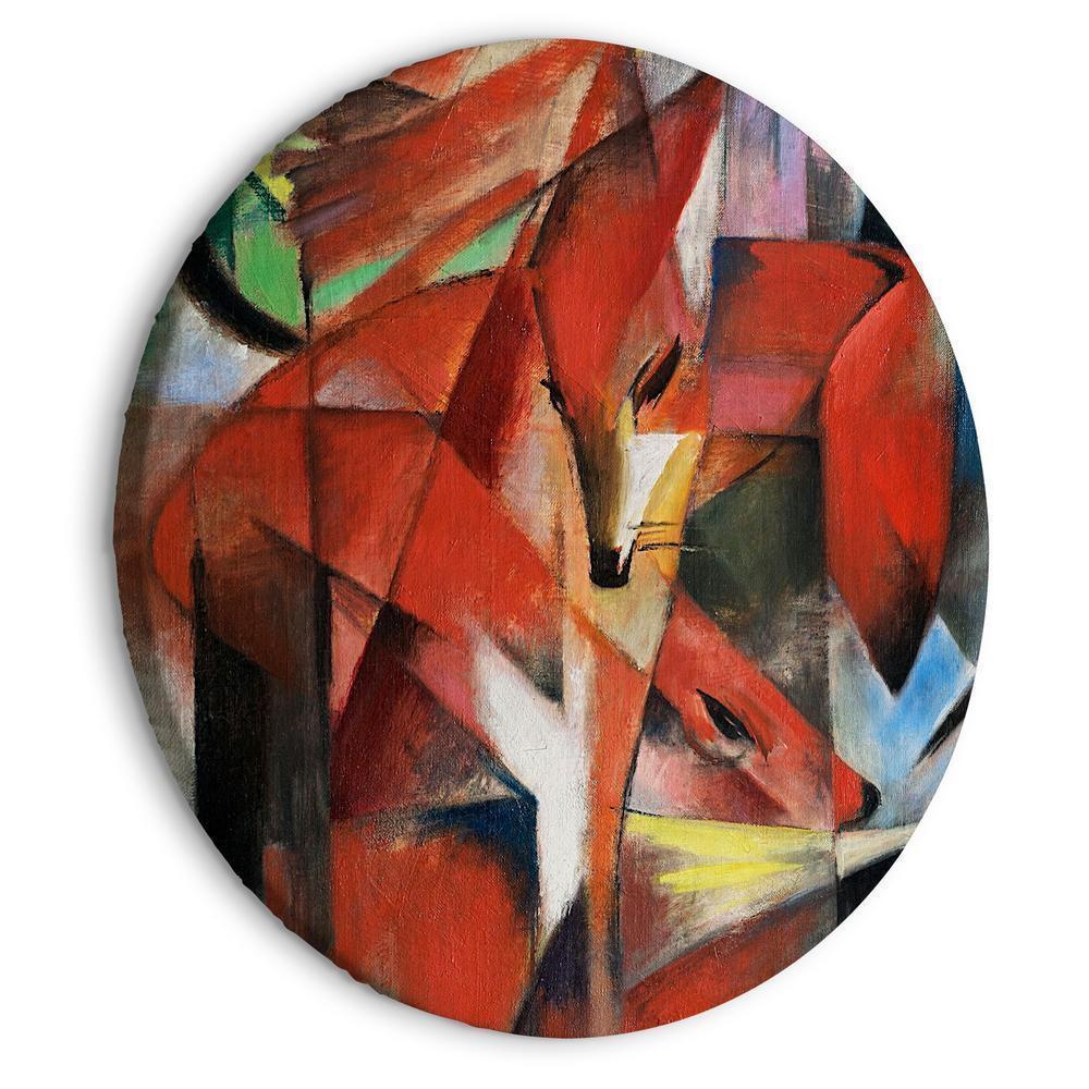 Circle shape wall decoration with printed design - Round Canvas Print - The Foxes (Franz Marc) - ArtfulPrivacy