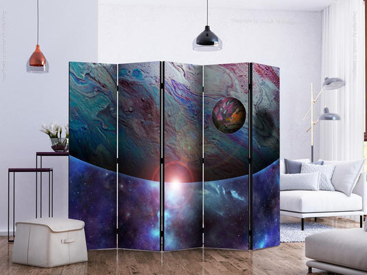 Decorative partition-Room Divider - In Orbit II-Folding Screen Wall Panel by ArtfulPrivacy