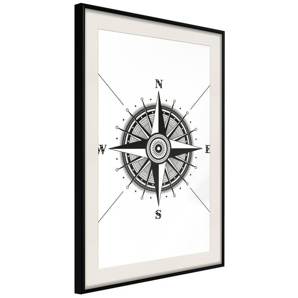 Black and White Framed Poster - Rose of the Winds-artwork for wall with acrylic glass protection