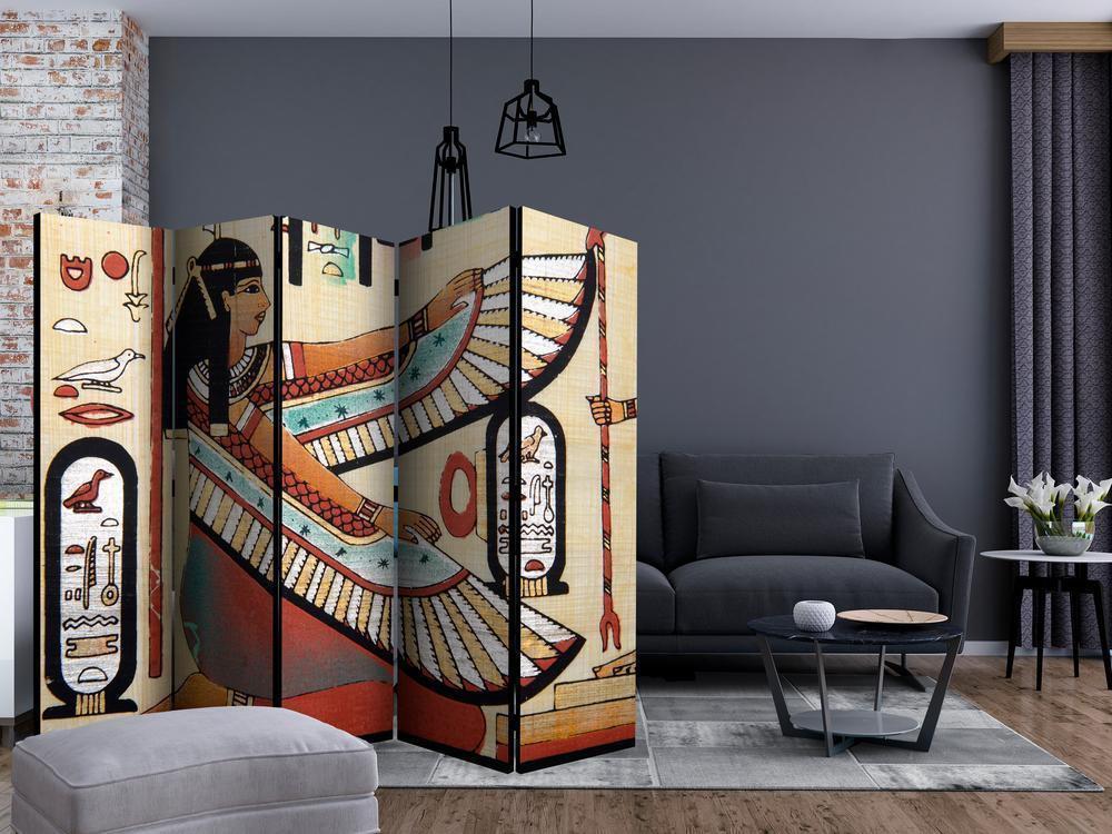 Room Divider - Egyptian motif II- A 5 Panel Folding Screen For Living rooms, bedrooms or home office, decorative folding screen made with wood and canvas