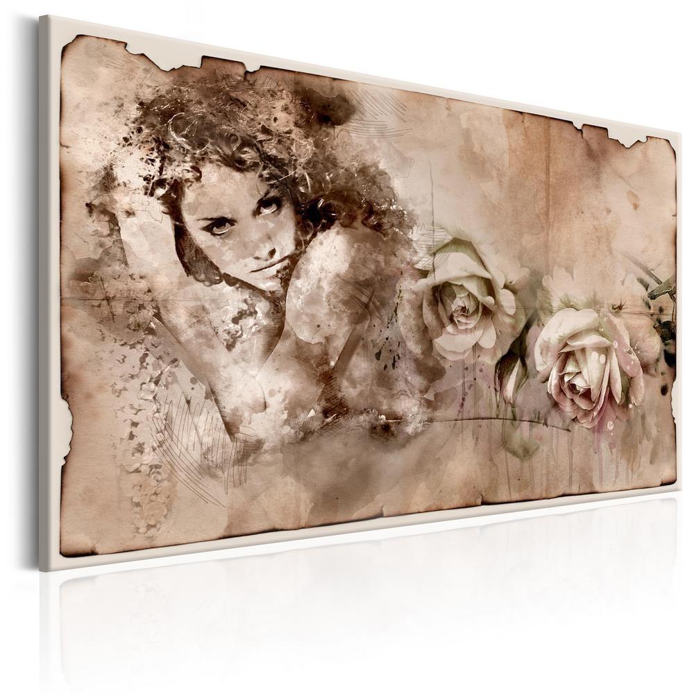 Canvas Print - Retro Style: Woman and Roses-ArtfulPrivacy-Wall Art Collection