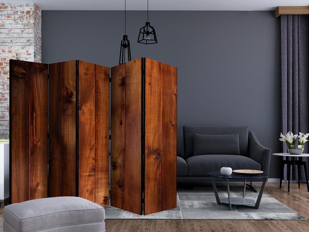 Room Divider - Pine Board II- A 5 Panel Folding Screen For Living rooms, bedrooms or home office, decorative folding screen made with wood and canvas