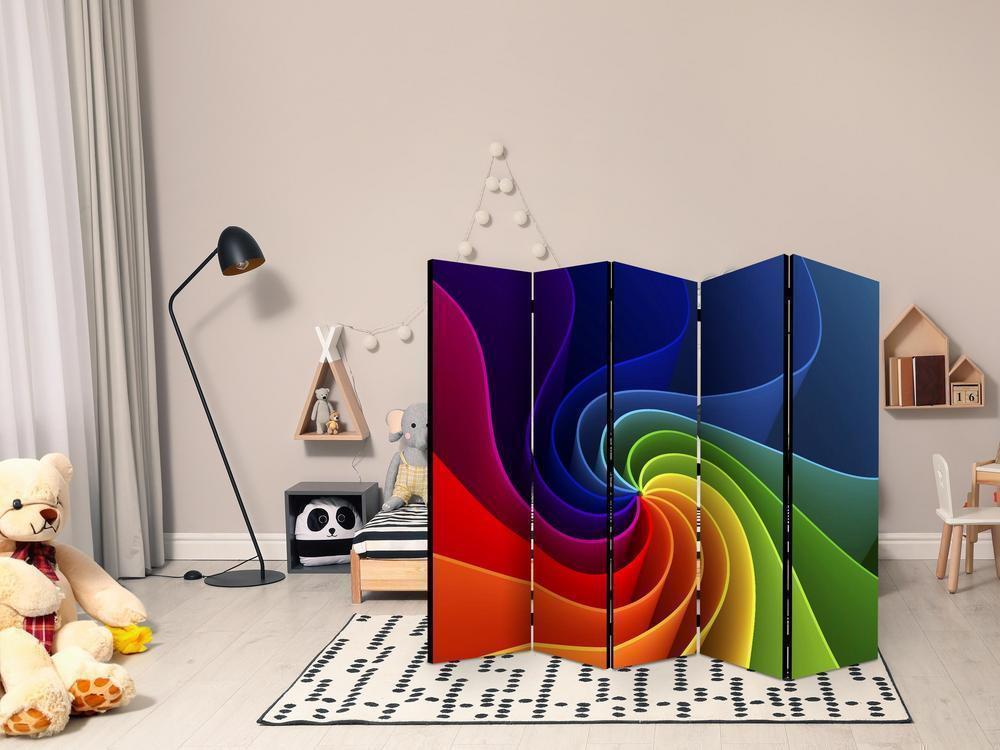 Room Divider - Colorful Pinwheel II- A 5 Panel Folding Screen For Living rooms, bedrooms or home office, decorative folding screen made with wood and canvas