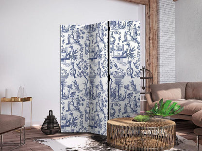 Room Divider - Rome and Botany - Blue Pattern with a Greek and Plant Motif