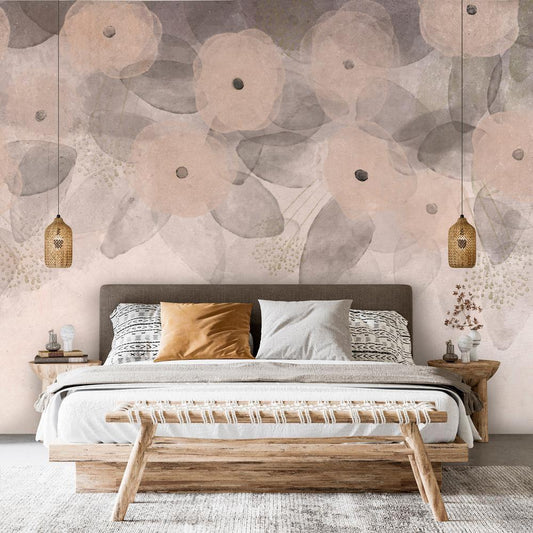 Wall Mural - Minimalist meadow - patterns on a delicate beige textured background-Wall Murals-ArtfulPrivacy