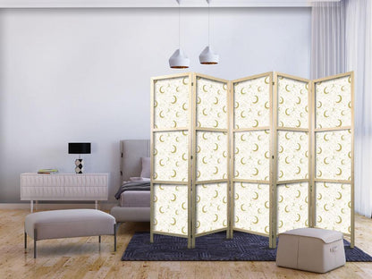 Japanese Room Divider - Moonlit Nights - Delicate Moons and Clouds in Warm Tones