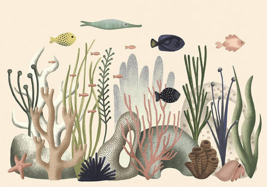 Wall Mural - Underwater World - Fish and Corals in Pastel Colours-Wall Murals-ArtfulPrivacy