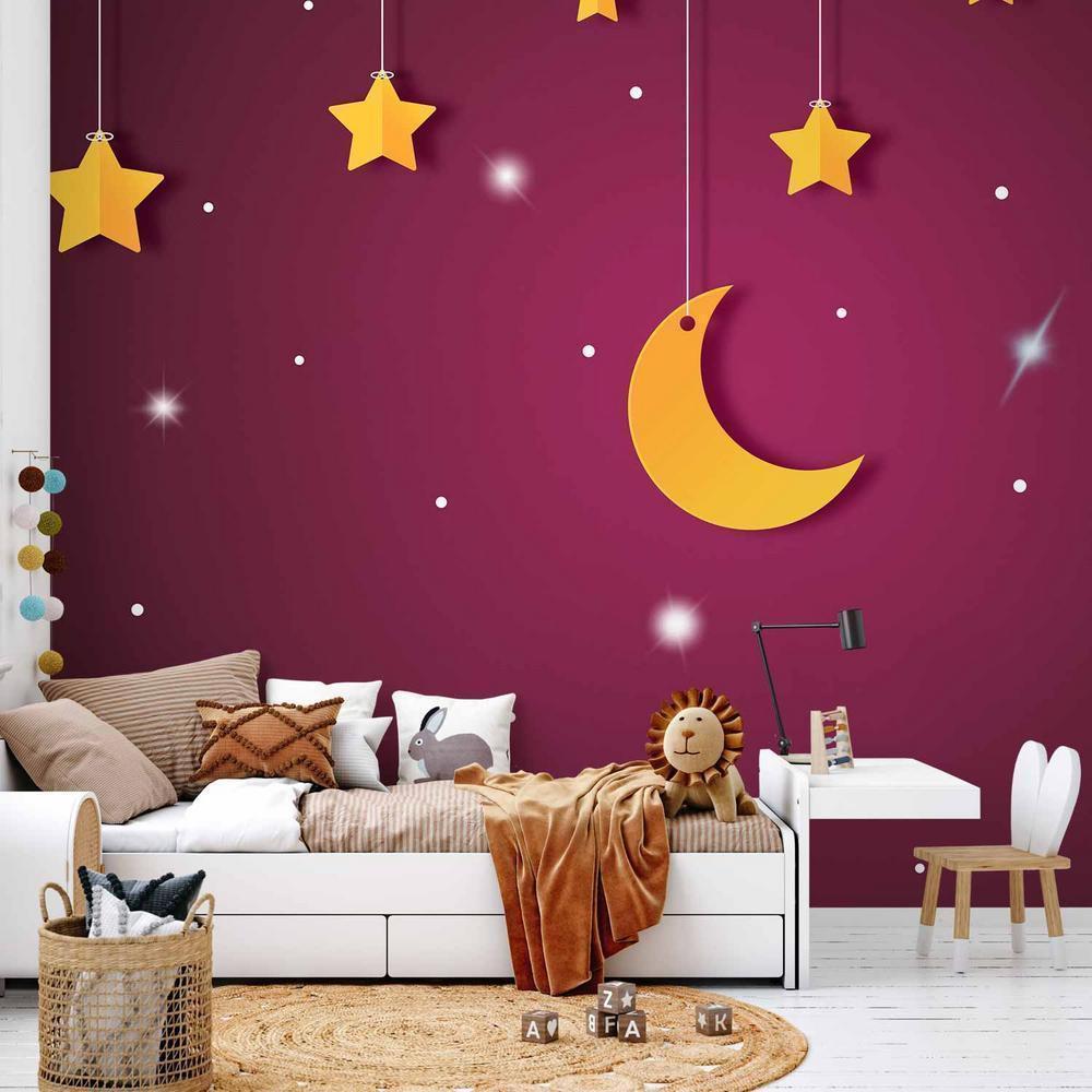 Wall Mural - Skyline - violet night sky landscape with stars for children