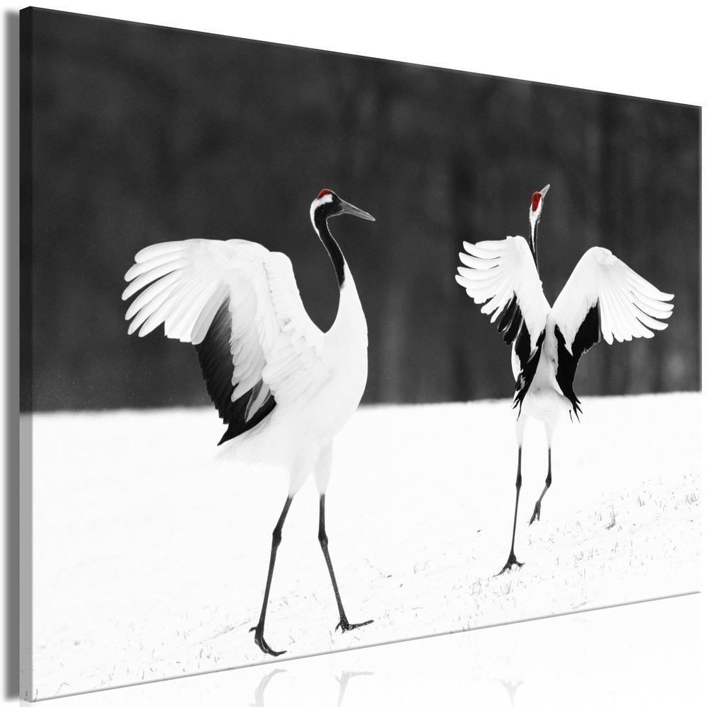 Canvas Print - Dancing Cranes (1 Part) Wide-ArtfulPrivacy-Wall Art Collection