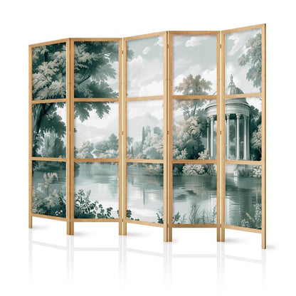 Japanese Room Divider - View of the Park and Lake - Retro Vintage Landscape in Greens