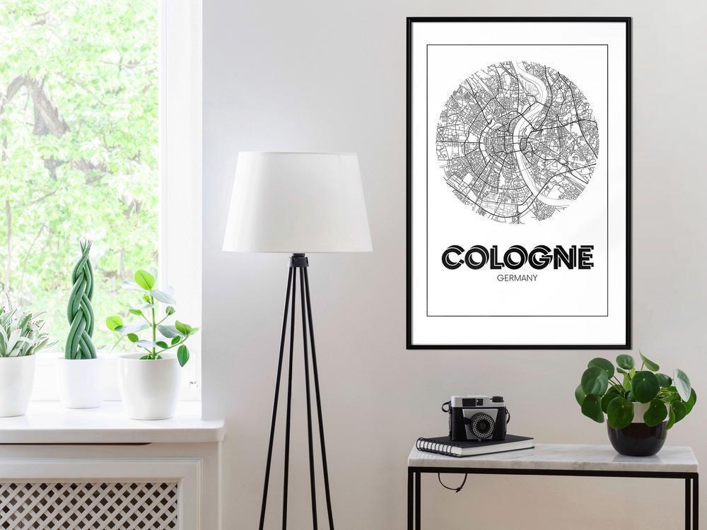 Wall Art Framed - City Map: Cologne (Round)-artwork for wall with acrylic glass protection