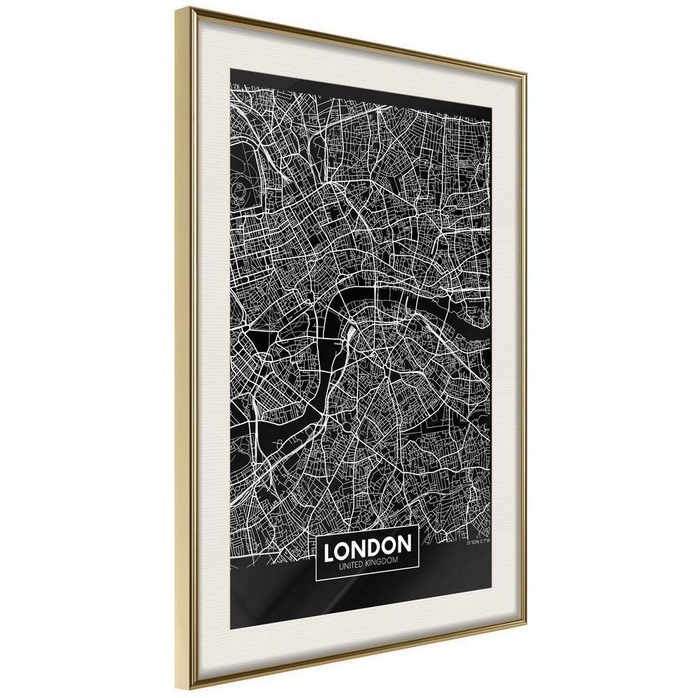 Wall Art Framed - City Map: London (Dark)-artwork for wall with acrylic glass protection