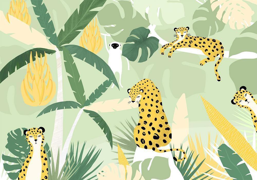 Wall Mural - Cheetahs in the jungle - landscape with animals in the tropics for children-Wall Murals-ArtfulPrivacy