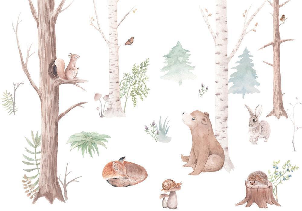 Wall Mural - Subtle Illustration With Forest Animals-Wall Murals-ArtfulPrivacy