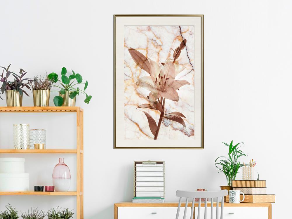 Botanical Wall Art - Lily on Marble Background-artwork for wall with acrylic glass protection