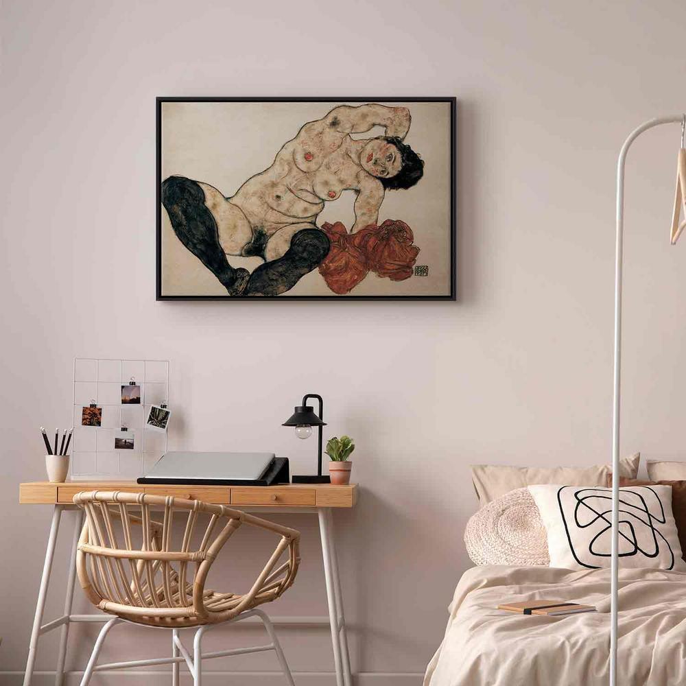 Canvas Print - Liegender Akt mit gelbem Handtuch (Egon Schiele)