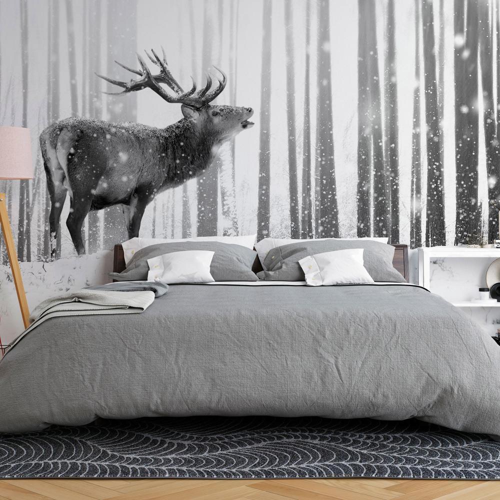 Wall Mural - Deer in the Snow (Black and White)-Wall Murals-ArtfulPrivacy