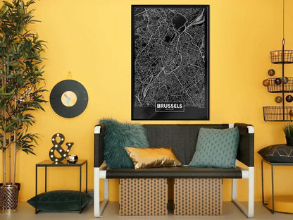 Wall Art Framed - City Map: Brussels (Dark)-artwork for wall with acrylic glass protection