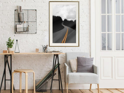 Black and White Framed Poster - Road Into the Unknown-artwork for wall with acrylic glass protection