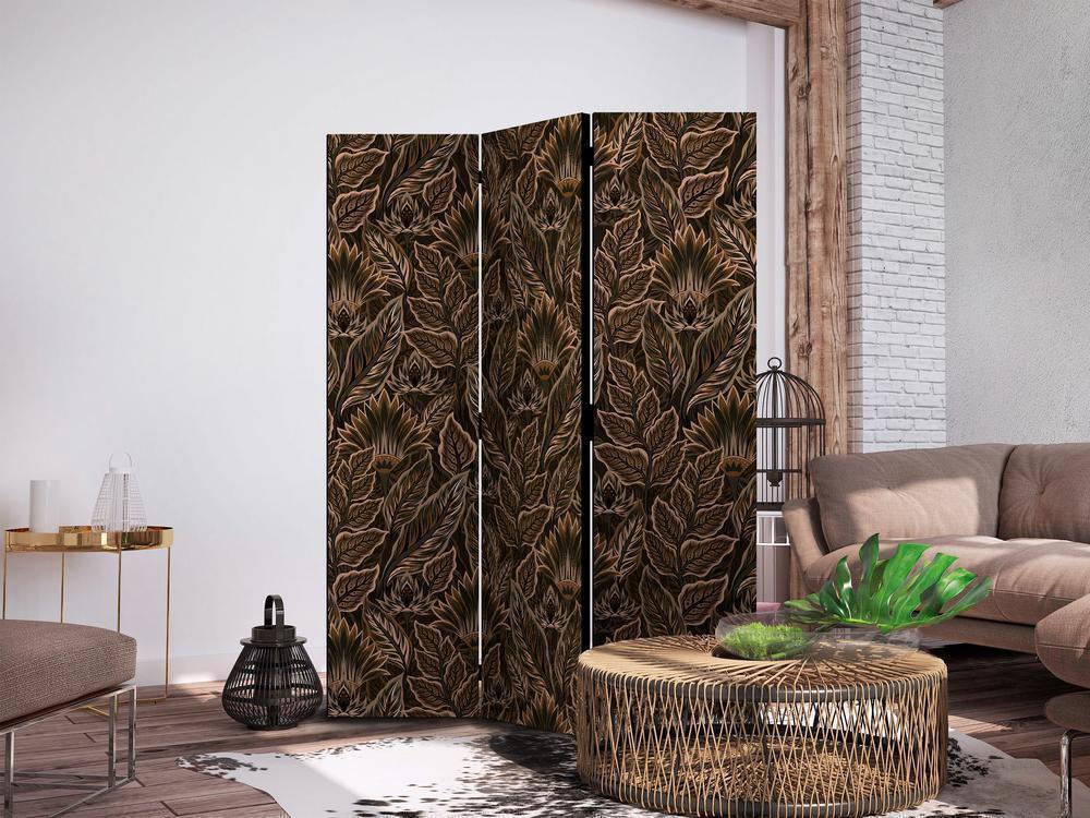 Room Divider - Dense Vegetation - Botanical Patterns in Illustrative Style Brown