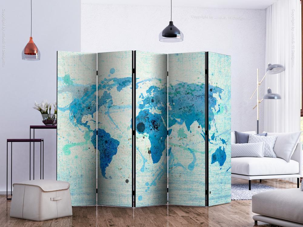 Decorative partition-Room Divider - Cruising and sailing - The World map II-Folding Screen Wall Panel by ArtfulPrivacy