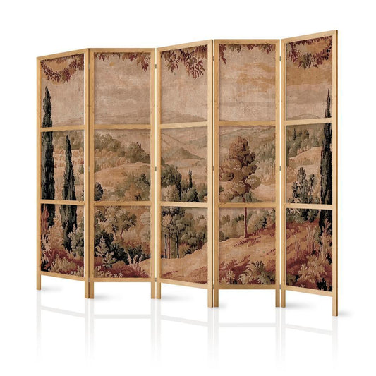 Japanese Room Divider - Landscape with Cypresses - Old Tapestry with Mediterranean Vegetation