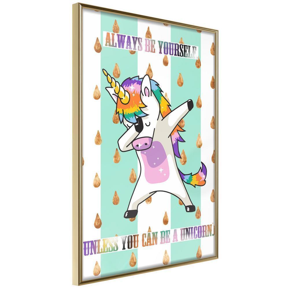 Nursery Room Wall Frame - Dabbing Unicorn-artwork for wall with acrylic glass protection