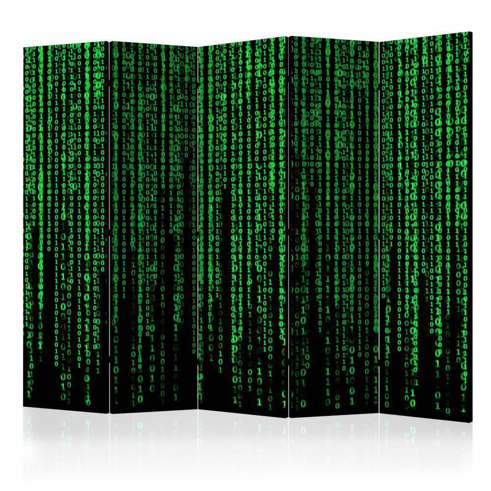 Room Divider - Digital Rain II- A 5 Panel Folding Screen For Living rooms, bedrooms or home office, decorative folding screen made with wood and canvas