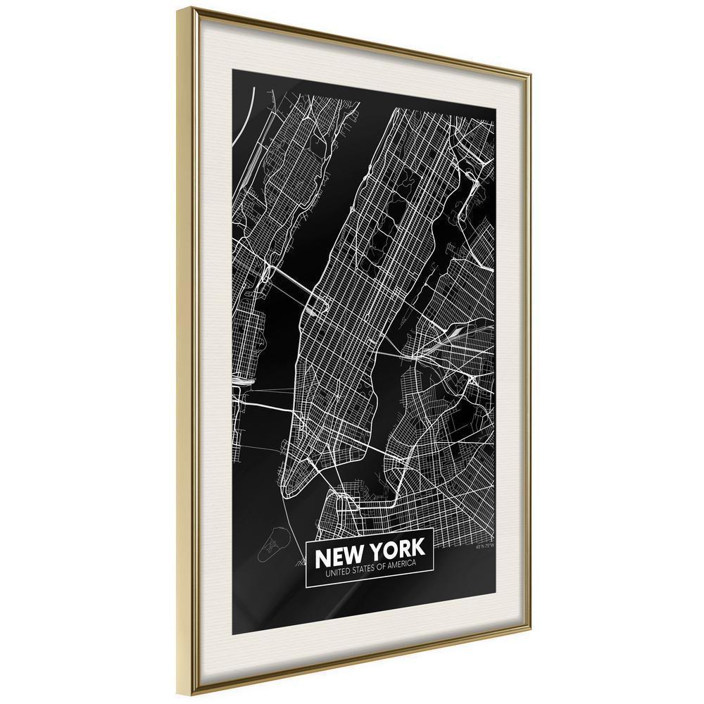 Wall Art Framed - City Map: New York (Dark)-artwork for wall with acrylic glass protection