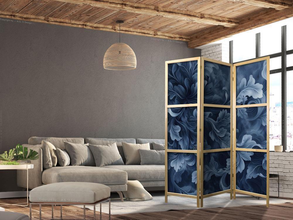 Japanese Room Divider - Abstract Ornaments - Dark Blue Victorian Leaves