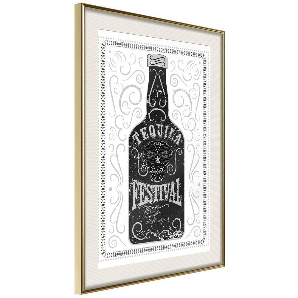Black and White Framed Poster - Bottle of Tequila-artwork for wall with acrylic glass protection