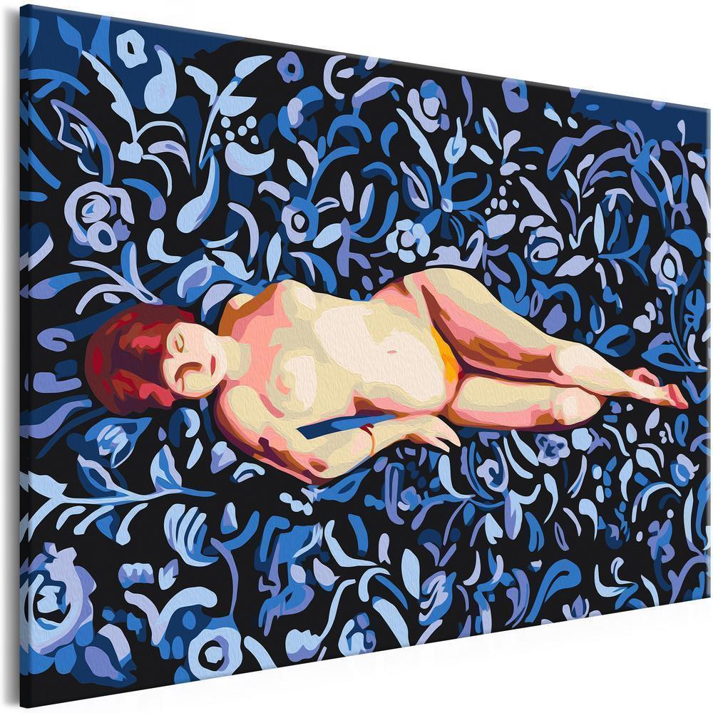 Start learning Painting - Paint By Numbers Kit - Nude on a Blue Background - new hobby