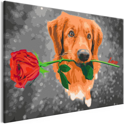 Start learning Painting - Paint By Numbers Kit - Dog With Rose - new hobby