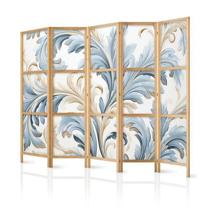 Japanese Room Divider - Baroque Ornaments in Light - Cream-Blue Colors