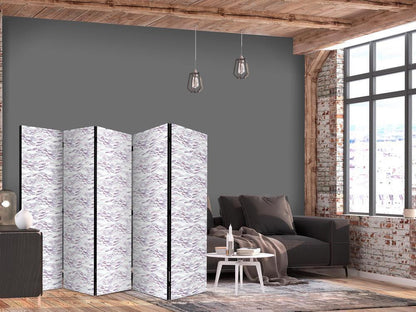 Room Divider - Fish in Muted Colors - a School of Small Fishes in Light Purple And Delicate Pink Against Grey Waves- A 5 Panel Folding Screen For Living rooms, bedrooms or home office, decorative folding screen made with wood and canvas