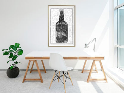 Black and White Framed Poster - Bottle of Tequila-artwork for wall with acrylic glass protection
