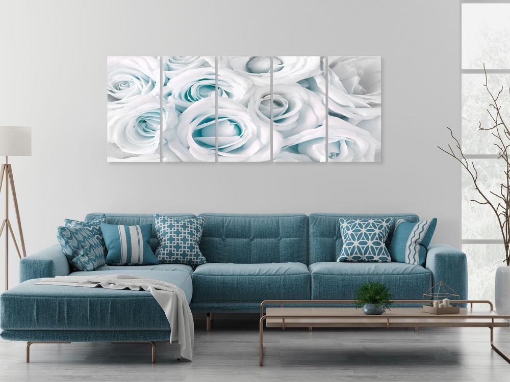 Canvas Print - Satin Rose (5 Parts) Narrow Turquoise-ArtfulPrivacy-Wall Art Collection