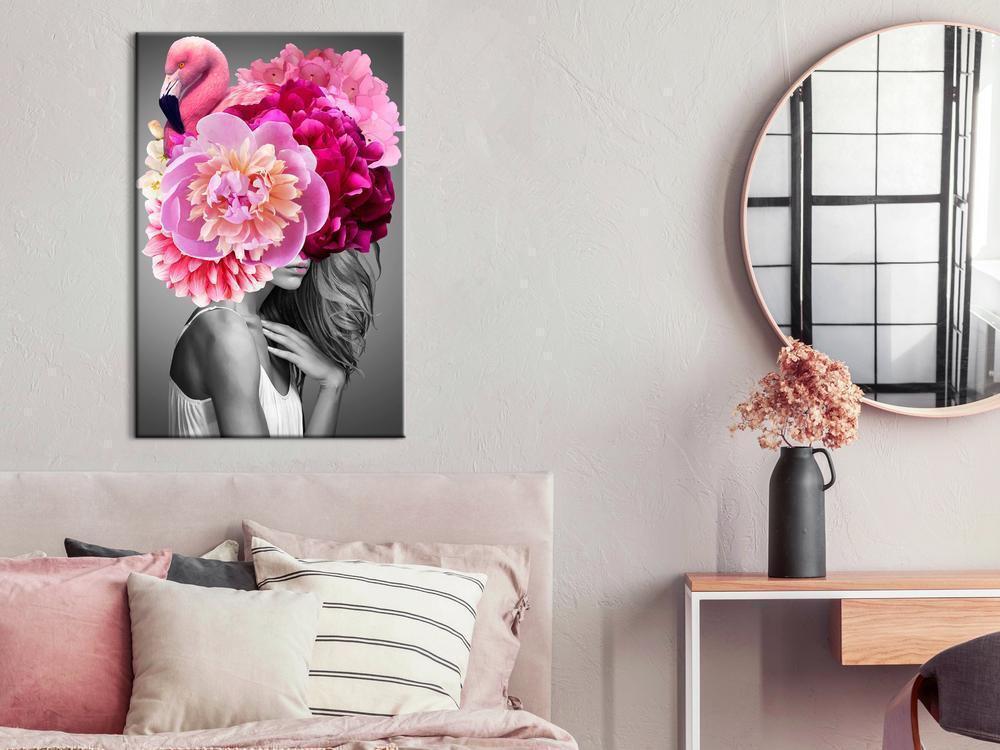 Canvas Print - Flamingo Girl (1 Part) Vertical-ArtfulPrivacy-Wall Art Collection