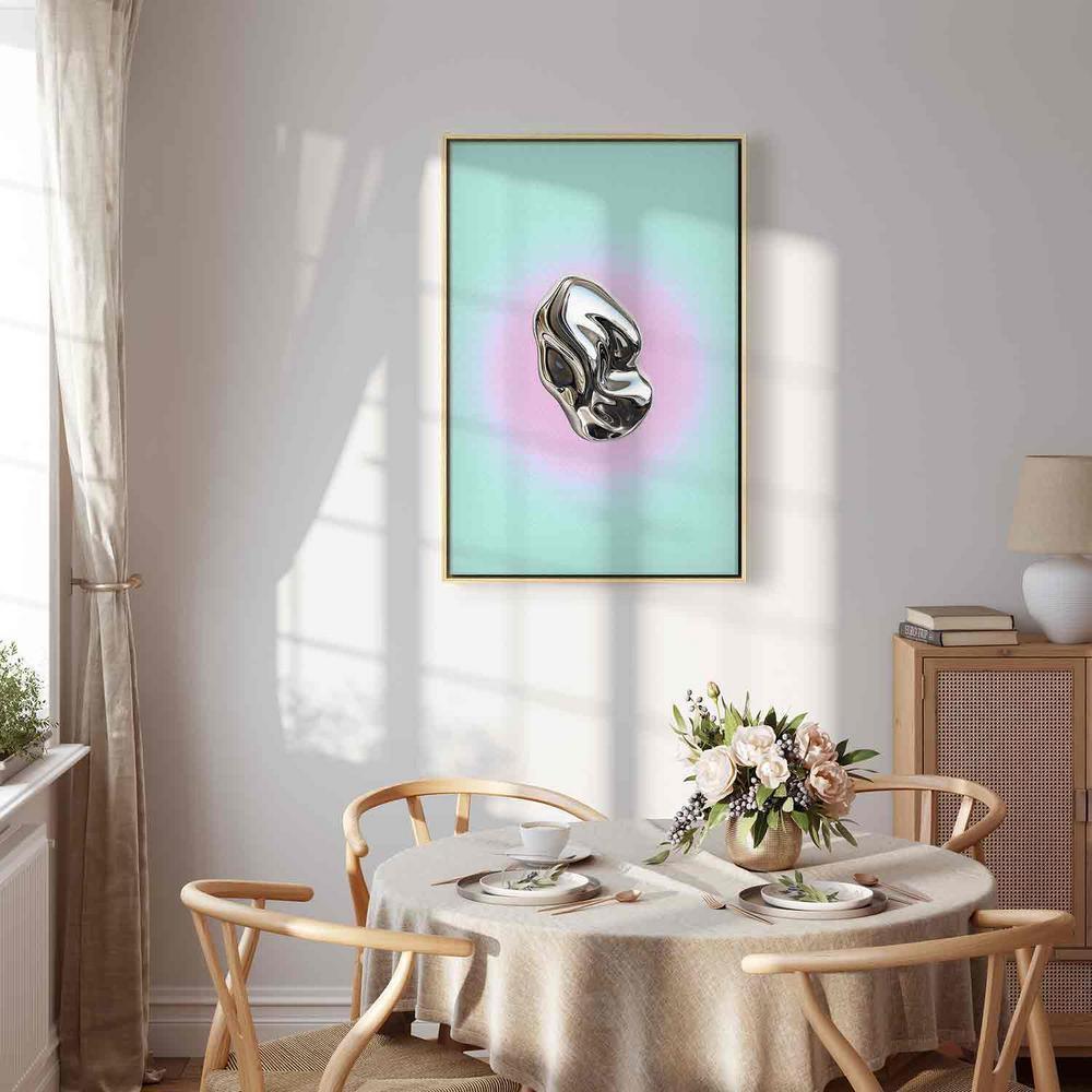 Canvas Print - Metallic Form - Abstract Sculpture on a Mint Background with a Purple Halo