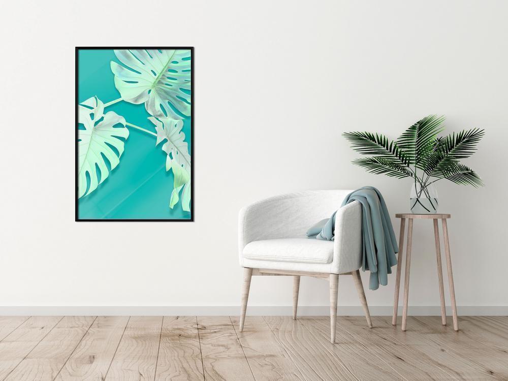 Botanical Wall Art - Teal Monstera-artwork for wall with acrylic glass protection