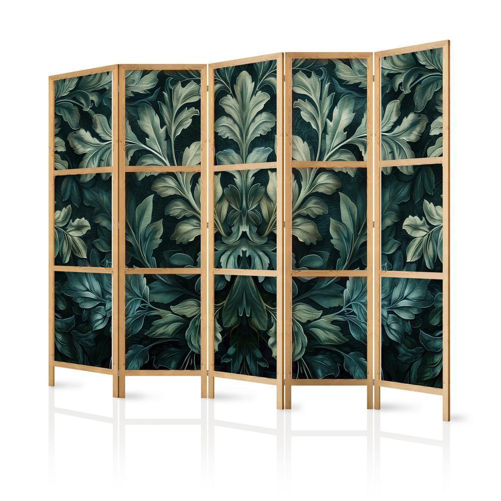 Japanese Room Divider - Dark Green Victorian Leaves - Botanical Carved Composition