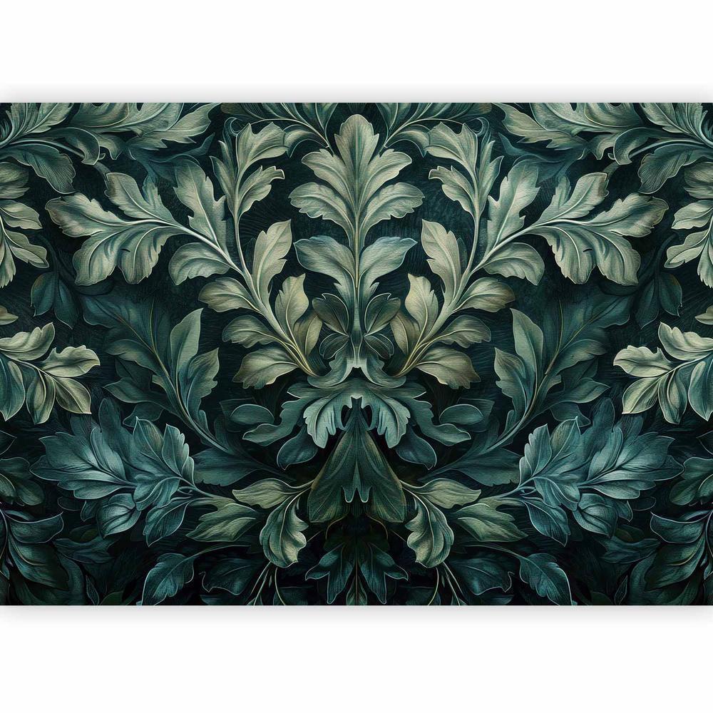 Wall Mural - Dark Green Victorian Leaves: Botanical Carved Composition