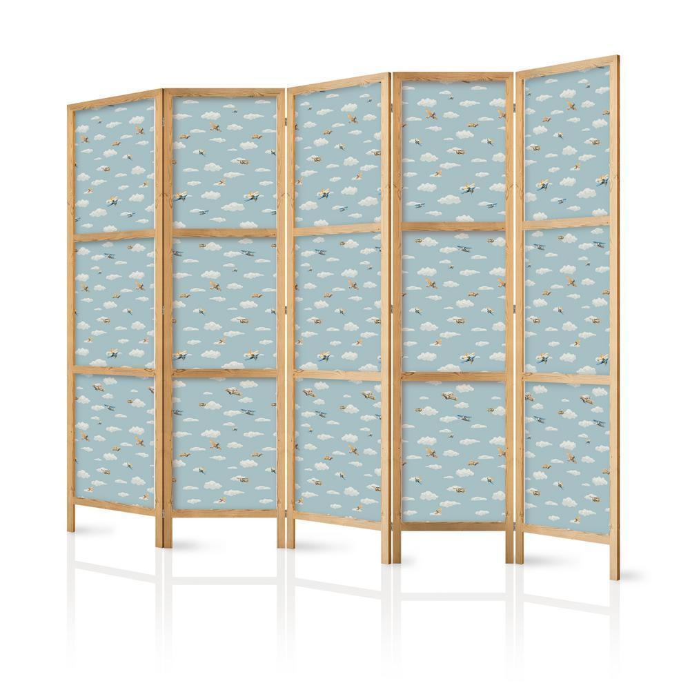 Japanese Room Divider - Illustration - Yellow-Blue Airplanes Against a Blue Sky